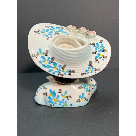 Vtg Lefton Lady Head Vase Planter 1343B Southern Belle Handpainted Big Hat MCM - Picture 3 of 9
